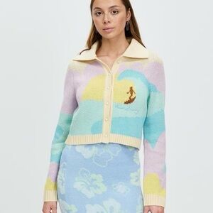 House of Sunny Cardigan Soul Surfer Cardi Lilac Blue Yellow Cropped Sweater
